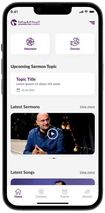 Preview of the Resurrection Church mobile app on a phone